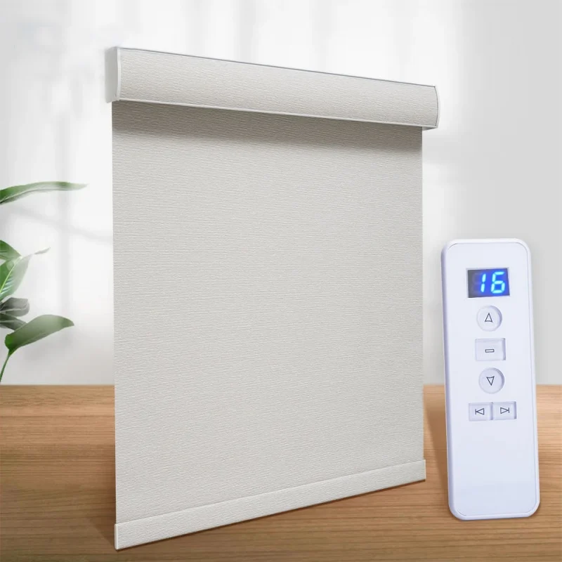 Wholesale Peice Shades 100%Blackout Wrapped Fabric On Cover Apple Homekit Matter Motor Motorized Roller Blinds For Window