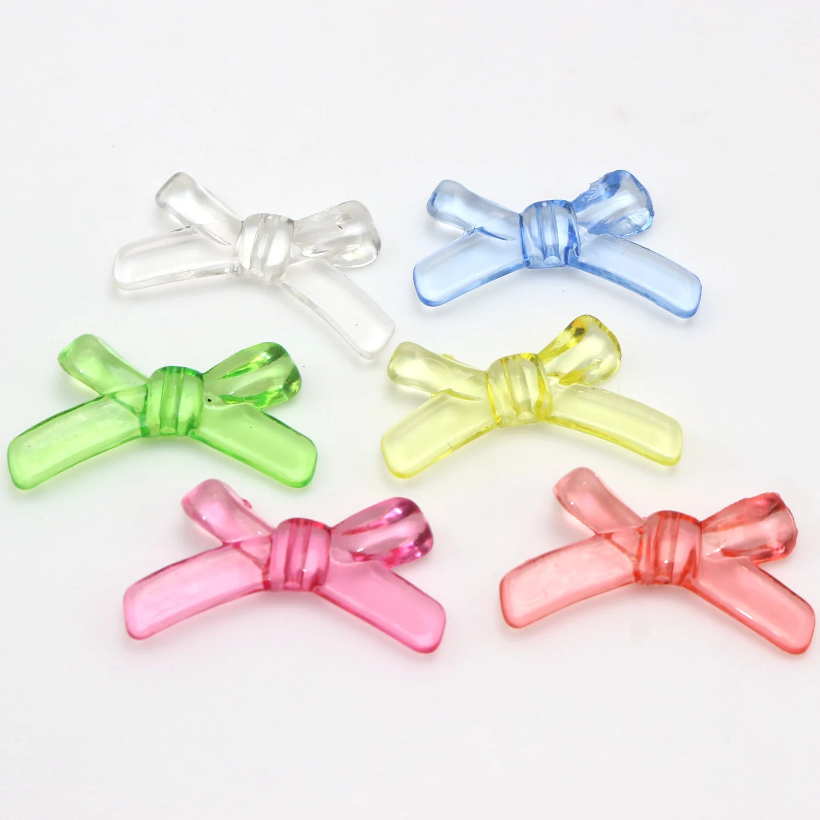 50 Mixed Color Transparent Acrylic Bowknot Bows Tie Beads Charms 34X18mm DIY Earring Bracelet