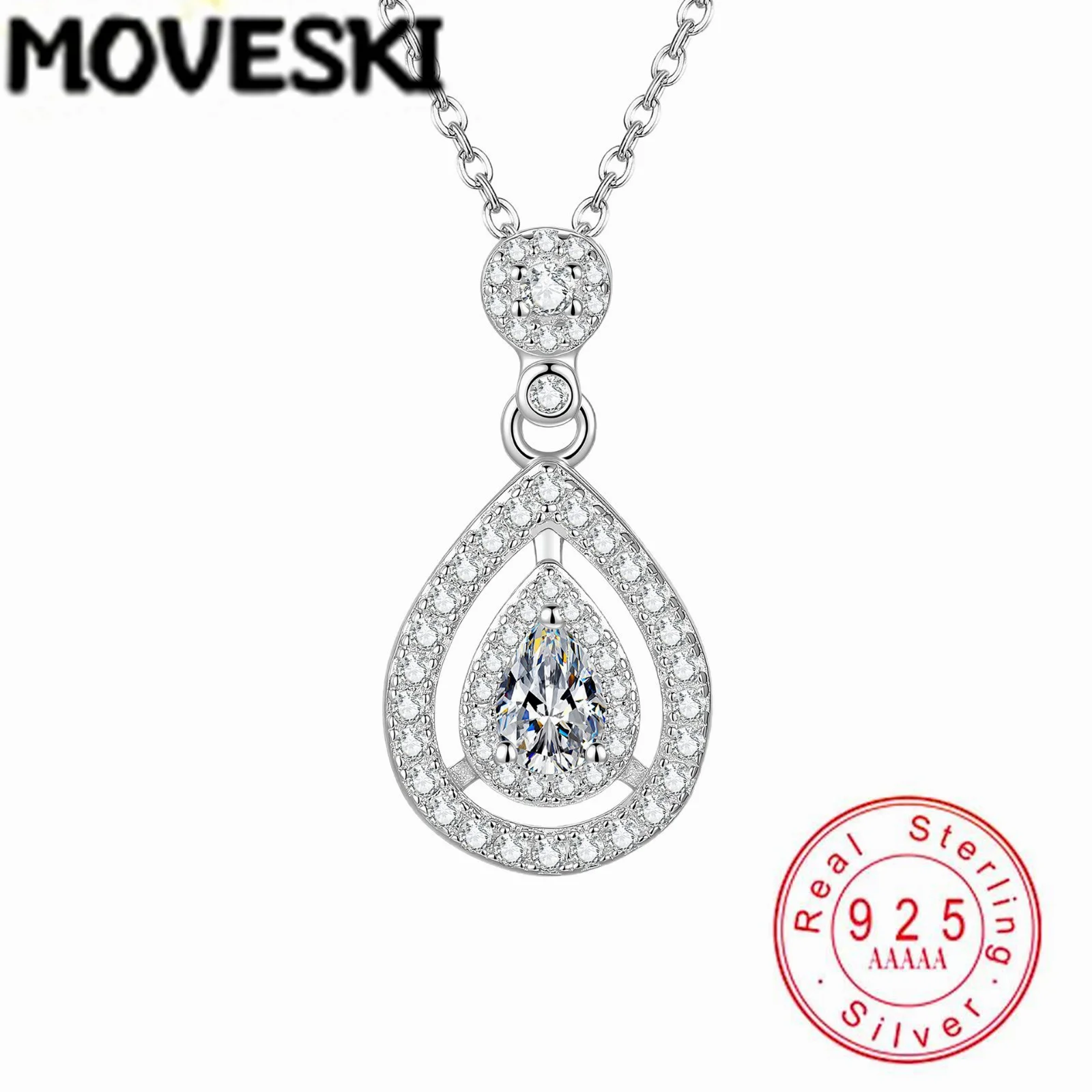 

MOVESKI 0.5CT Moissanite Pendant Necklace 925 Sterling Silver Double Halo Necklaces for Women Wedding Jewelry