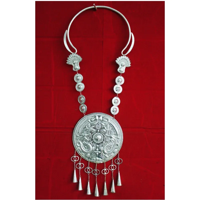 

Chinese Hmong Necklace Miao Silver Jewelry Vintage Collar Dance Stage Performance Festival Accessories for Women