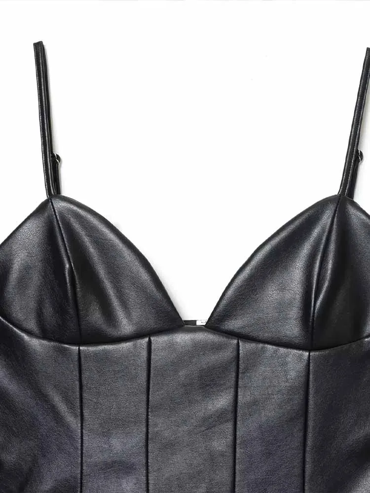 Estilo europeu e americano inverno recém chegados elegante e moderno simples feminino couro falso em camadas decorativas curto dres