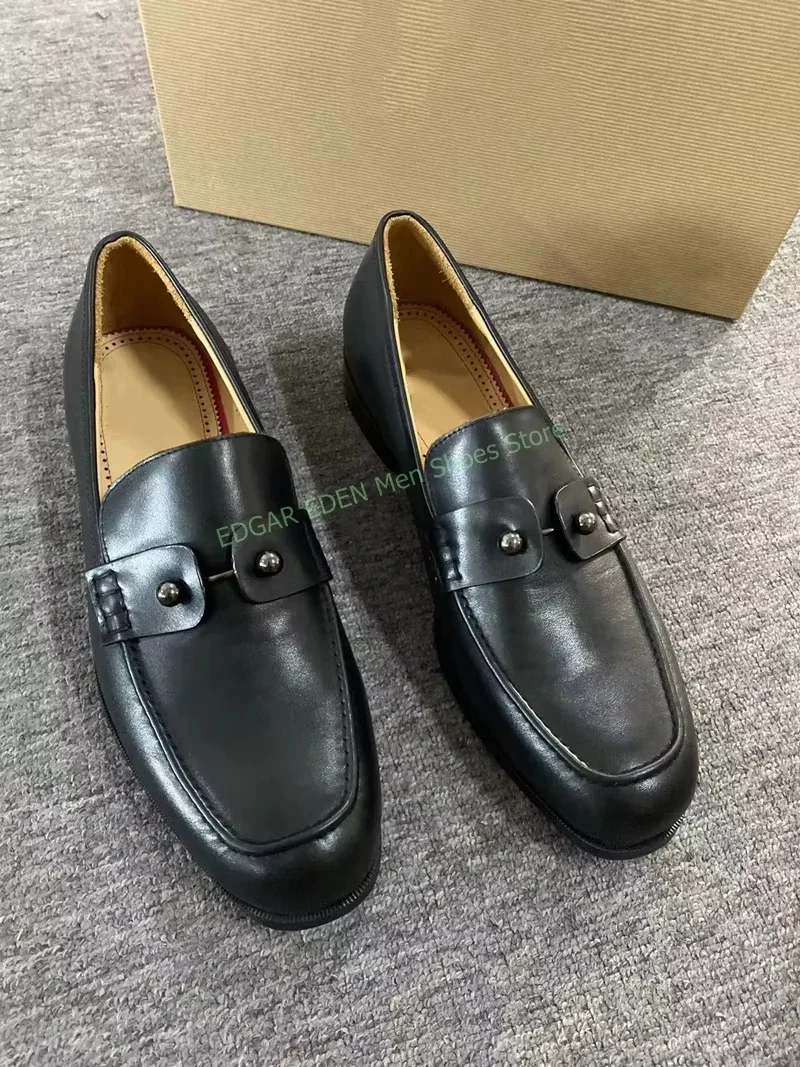

Men's Black Genuine Leather Classic Round Toe Single Shoes Slip On Party Wedding Dress Shoes Handmade Casual Shoes For Men