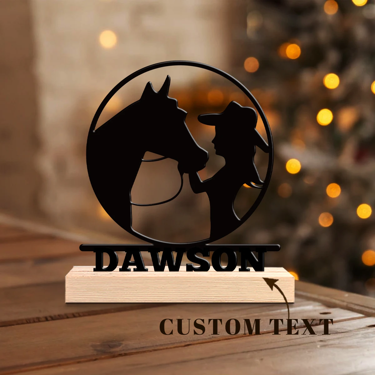 1pc Metal Desktop Ornaments and Decorations Customizable Content With Wooden Base Housewarming Gift,Metal Ornament Decoration