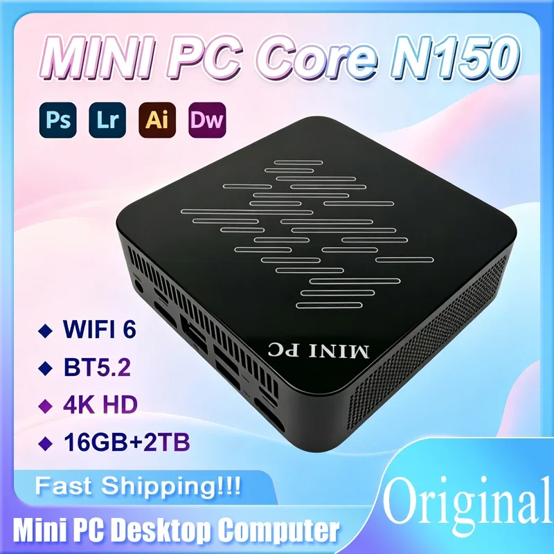 Windows 11 New Mini PC Intel Core N150 Small Pocket Computer Portable 16GB RAM 1TB SSD WiFi 6 BT5.2 Gaming Desktop PC