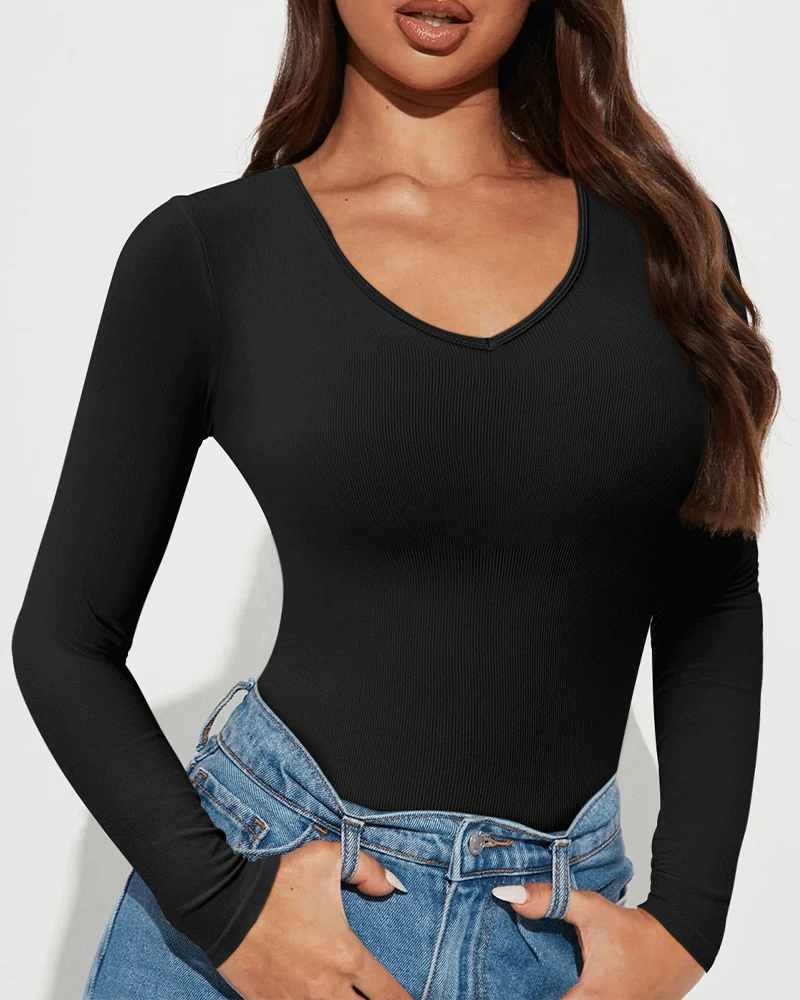 Women's Sexy Seamless Yoga Bodysuit Round Neck Long Sleeve Flat Belly Shapewear Jumpsuit Tops Bodycon One-piece Fitness Yogawear