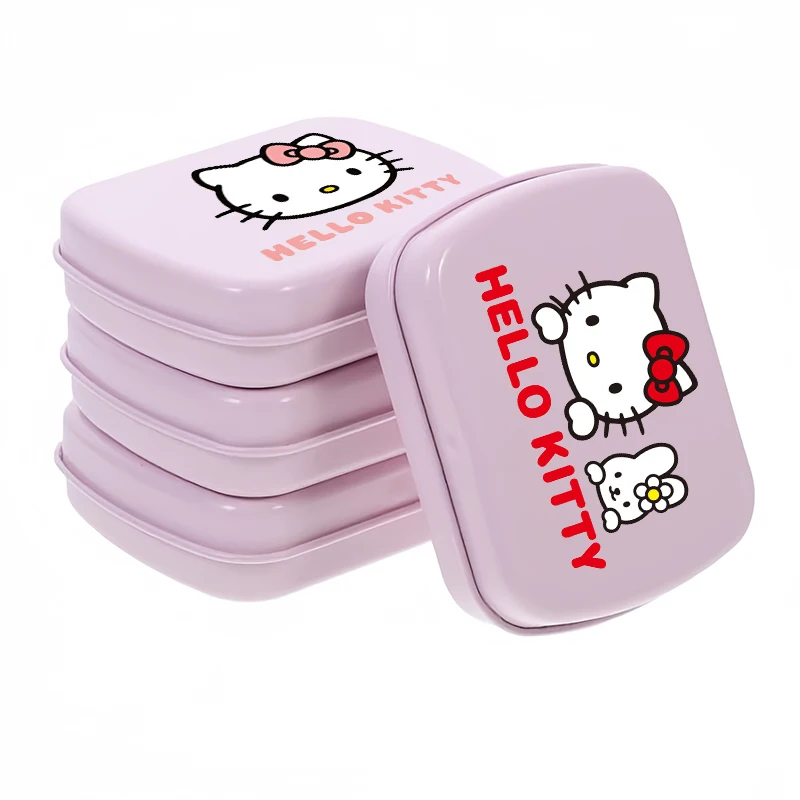 New Sanrios Hello Kitty Mini Iron Box Anime Kuromi My Melody Cinnamoroll Pink Desktop Storage Case Candy Ring Container Gift Toy