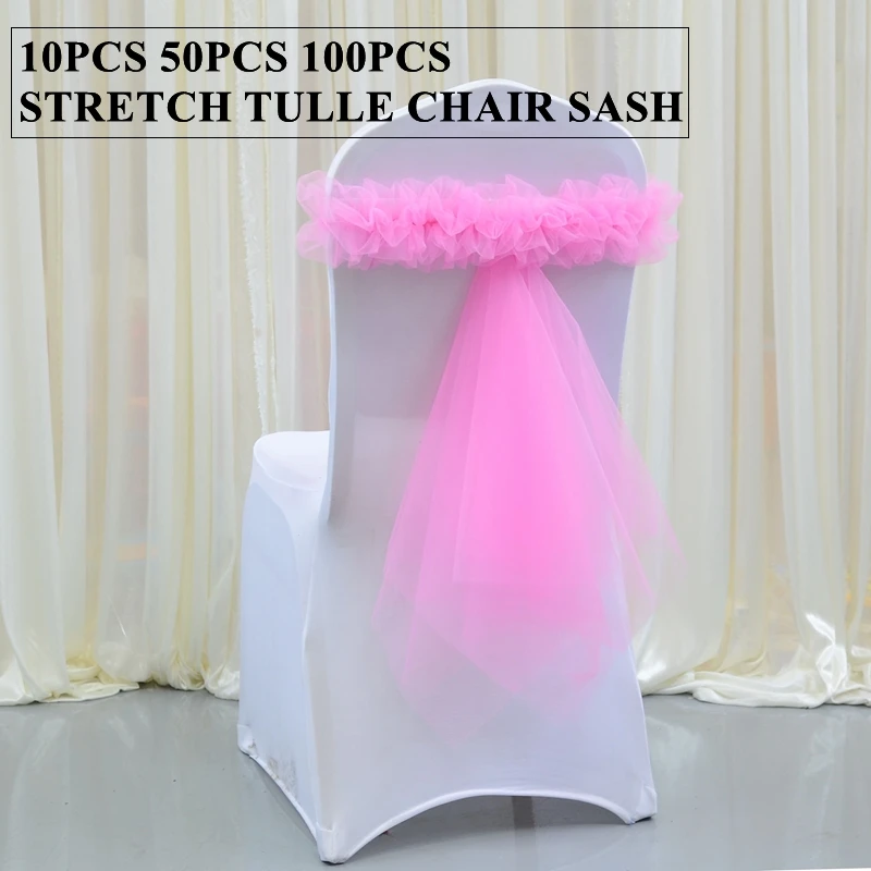 10pcs 50pcs Pink Color Stretch Chair Band Tie Bow For Chairs Cover Banquet Wedding Event Decoration