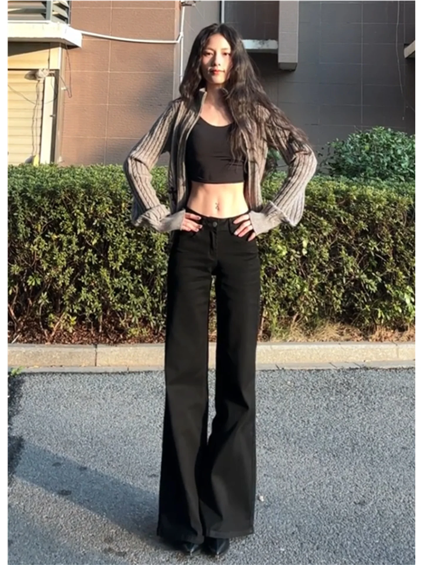 

American Street Style Low Waist Bell Bottom Jeans Women's Loose Slimming Drapey Not Legging Wide Leg Floor Length Pants