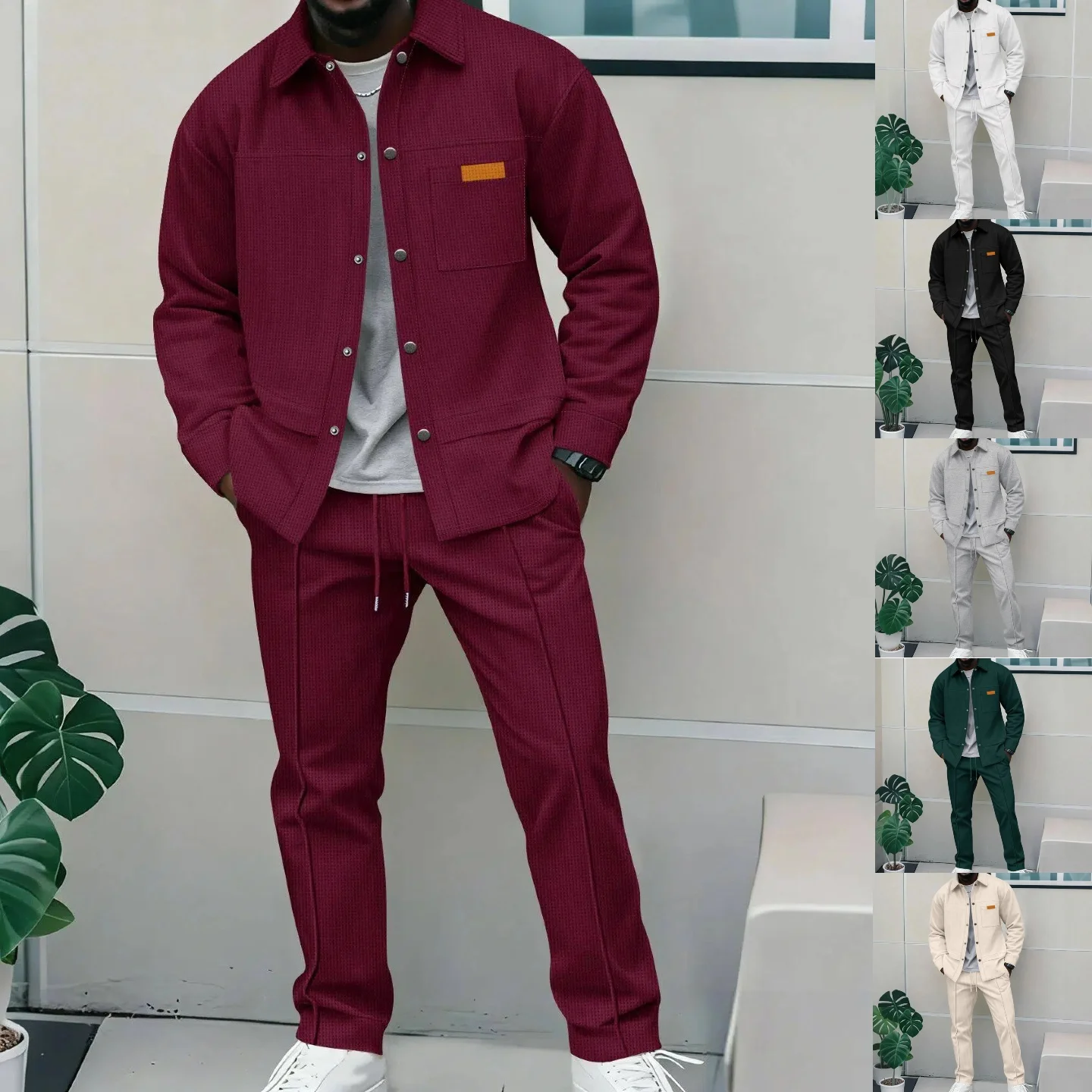 Men's Autumn Check Pattern Two-Piece Set product photo