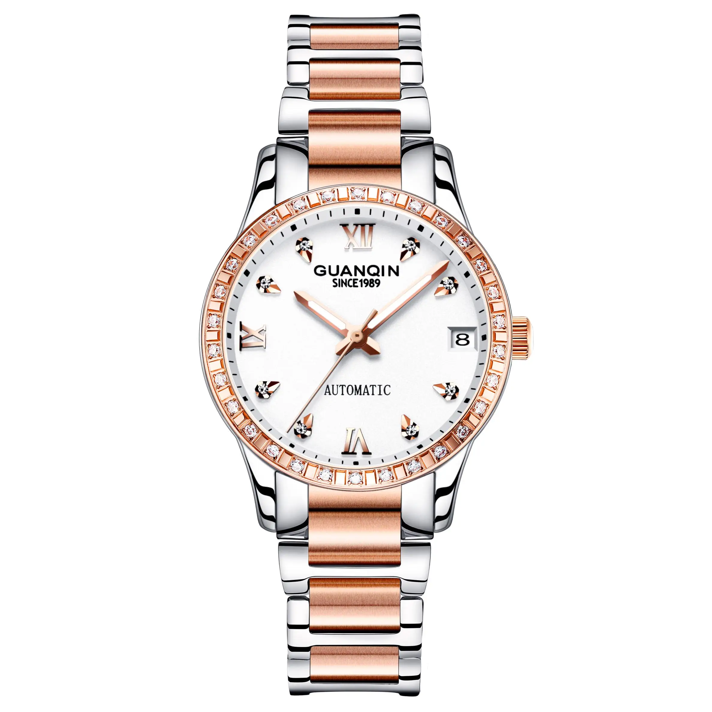 Guanqin Waterproof Automatic Mechanical Women's Watch Fashion Diamond Embedded Luxury Ladies Timepiece