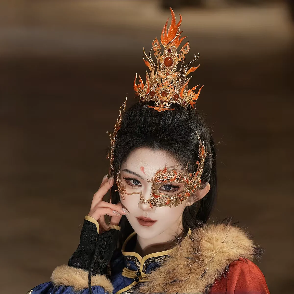 Handmade Hanfu Hair Crown Hairpin for Girls Fairy Tale Ancient Style Performance Headwear Super Fairy Red Classic