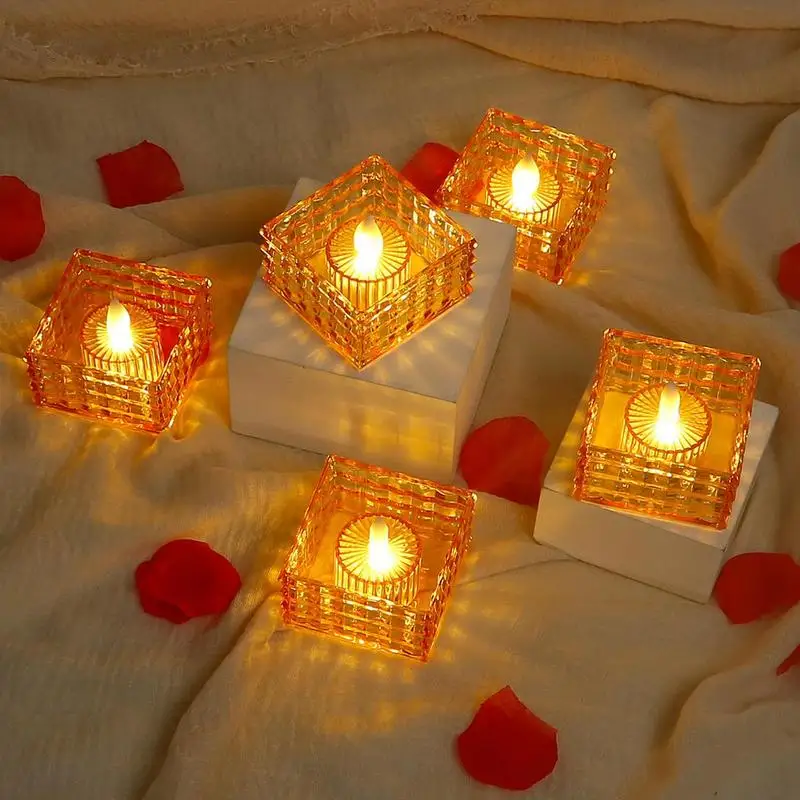 Candle Lights 6pcs Cube Led Tea Lights Candles Electric Flameless Candles Fake Home Decorations For Wedding Halloween Festival