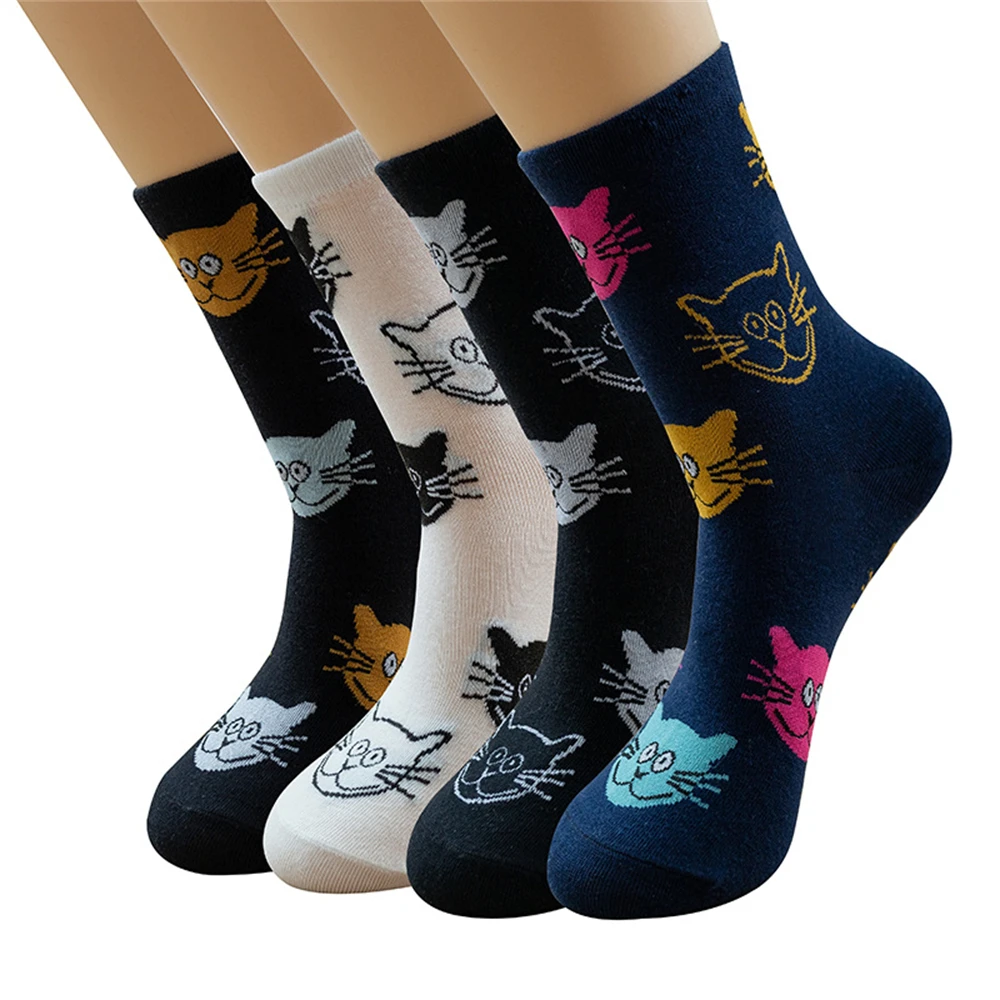 New Funny Cute Cat Face Cartoon Soft Cotton Socks Fashion Street Sport Hipster Mid Tube Sokken Dropship