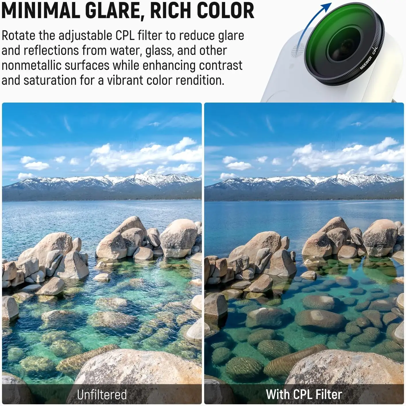NEEWER ND Filter Set HD Optisches Glas Slim Frame Action Kamera Zubehör für Insta360 GO Ultra (CPL/ND8/ND16/ND32) – Detail 4