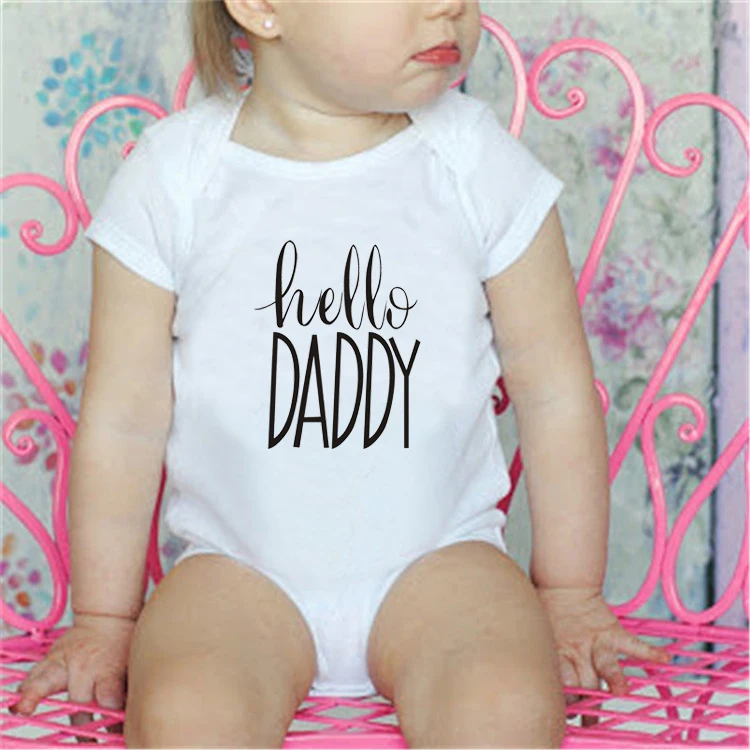 Summer Newborn Infant Baby Boy Girl Bodysuit Short Sleeve Hello Daddy Print Baby Romper White Jumpsuit Outfit Baby Daddy Clothes