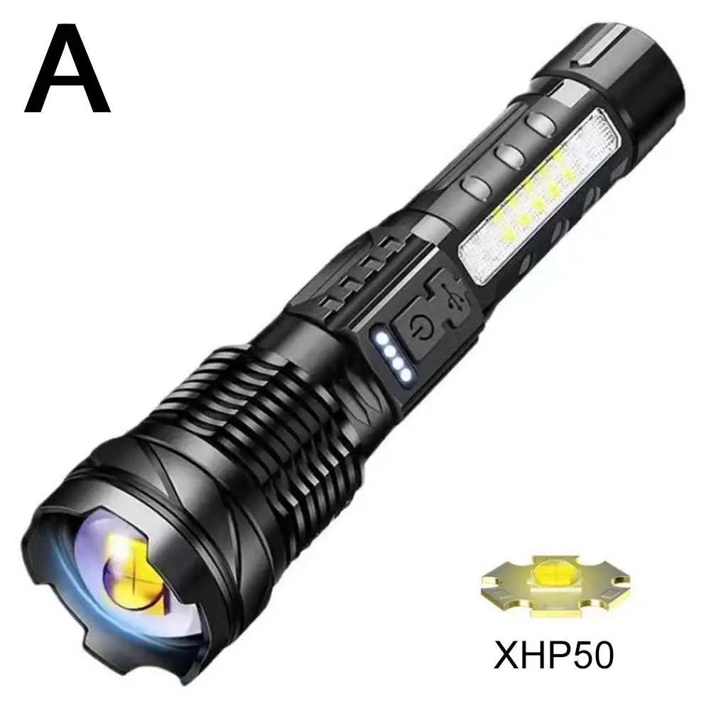 Strong Light Flashlight Fast Typ-c Charging Outdoor White Laser Flashlight Waiting For Cob Warning Side Work Light S6l8
