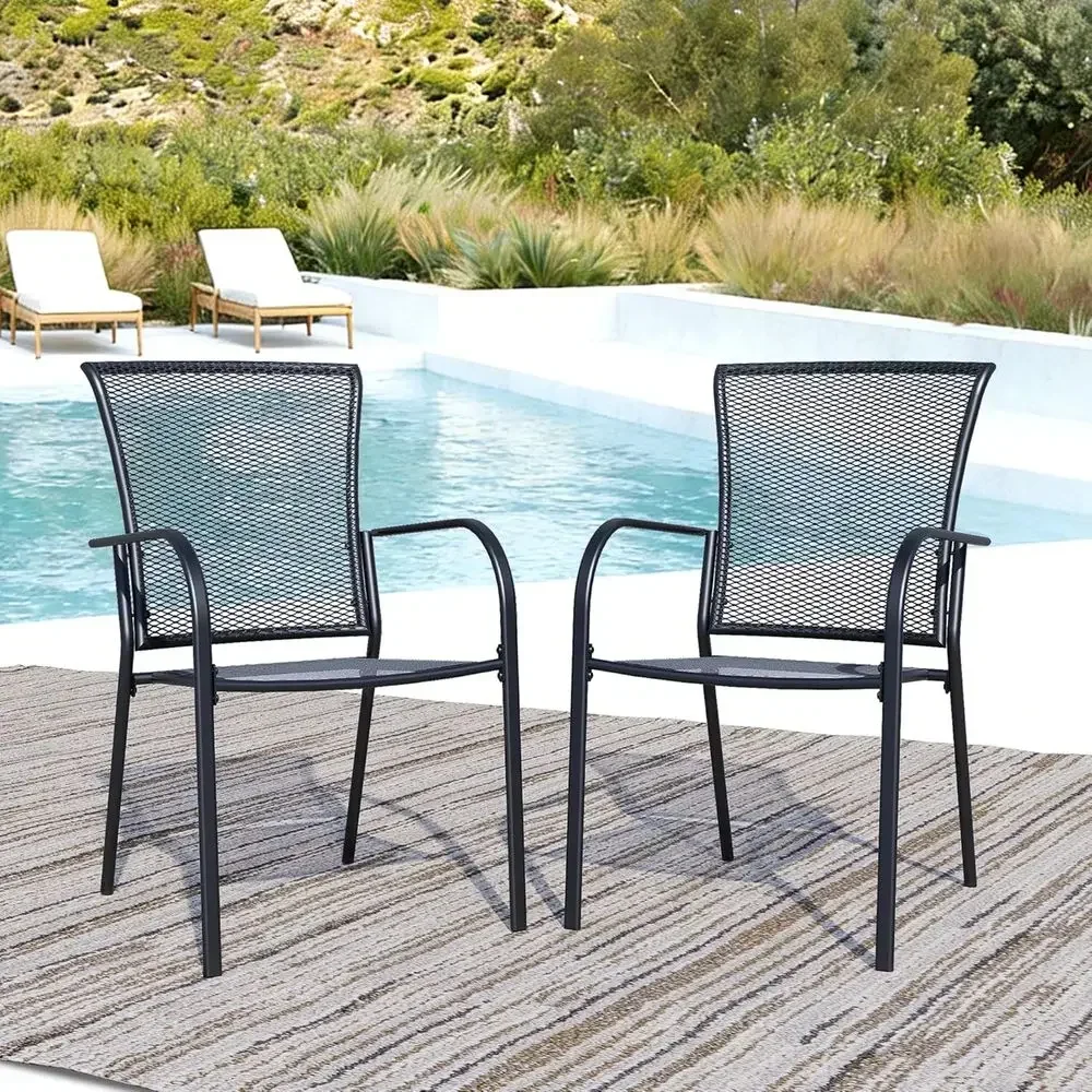 All-Weather Metal Patio Chairs, 2-Pack with Mesh for Outdoor Dining, Garden, Pool, Backyard & Lawn