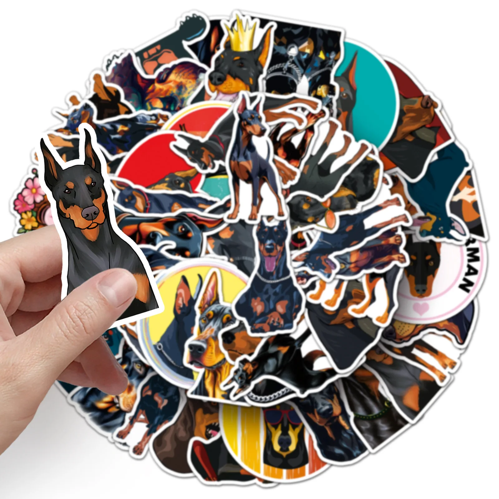 Doberman สติกเกอร์เส้นขยุกขยิกส่วนบุคคลการ์ตูนสุนัขสัตว์ตกแต่งกระเป๋าเดินทางสเก็ตบอร์ดสติกเกอร์