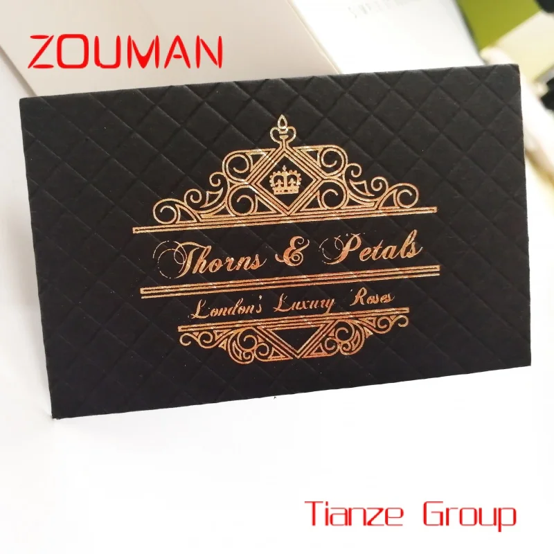 

Custom , Custom modest luxury black embossed business card printing with gold foil stamping