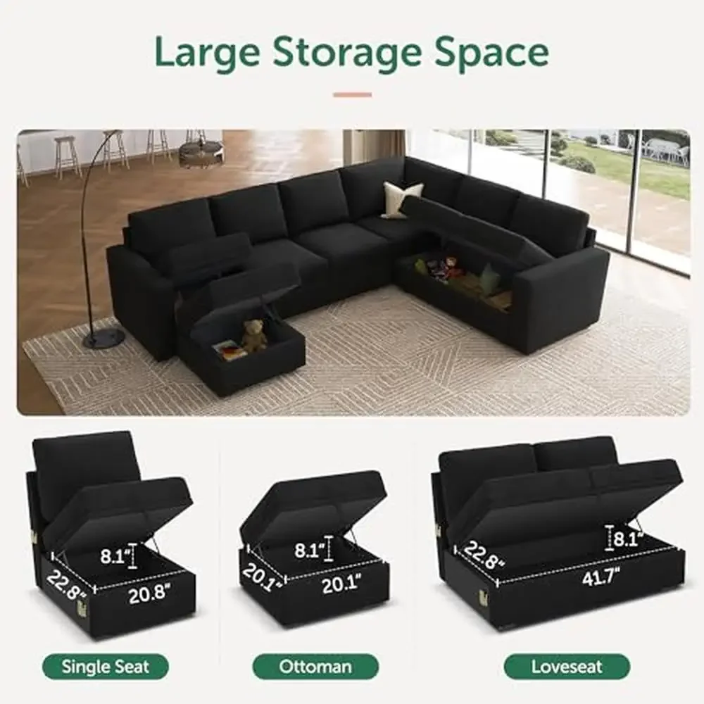 7-Seater Modular Sleeper Sofa with Pull-Out Bed & Storage Ottoman U-Shaped Velvet Sectional Couch Pet-Friendly & Easy Assembly image 3
