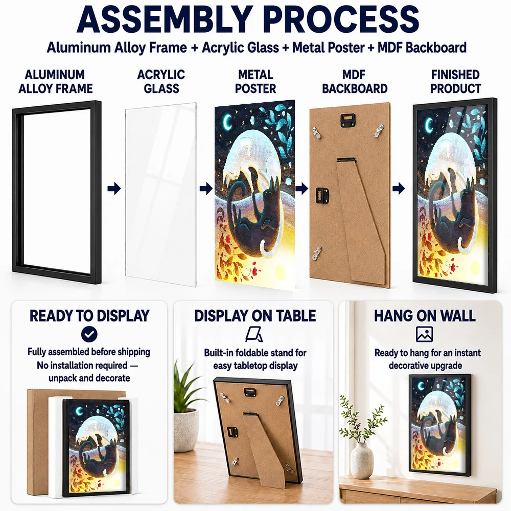 Cat Balance Metal Poster With Aluminum Alloy Frame Personalized Photo Elegant Animal Style Wall Art For Bedroom Collector Gift