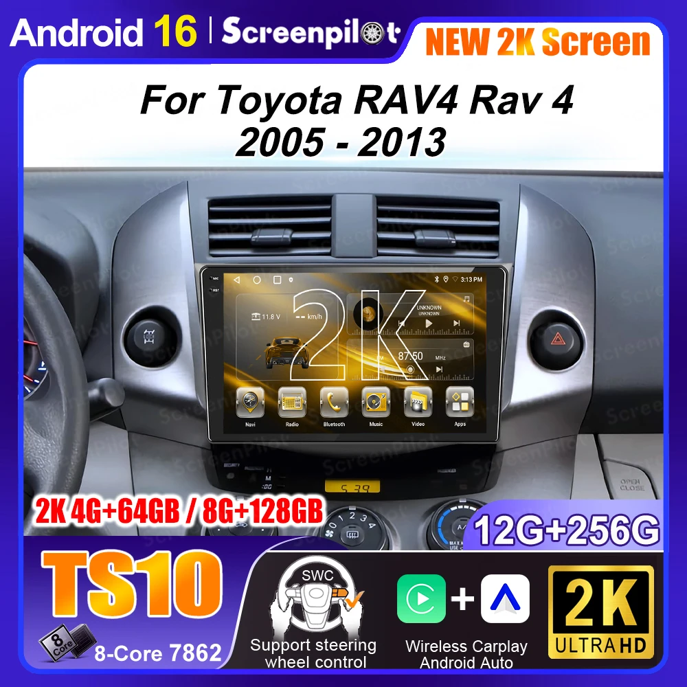 Android 16 Carplay Auto For Toyota RAV4 Rav 4 2005 - 2010 2011 2012 2013 Car Radio Multimedia GPS Player Stereo WIFI 5G BT DSP