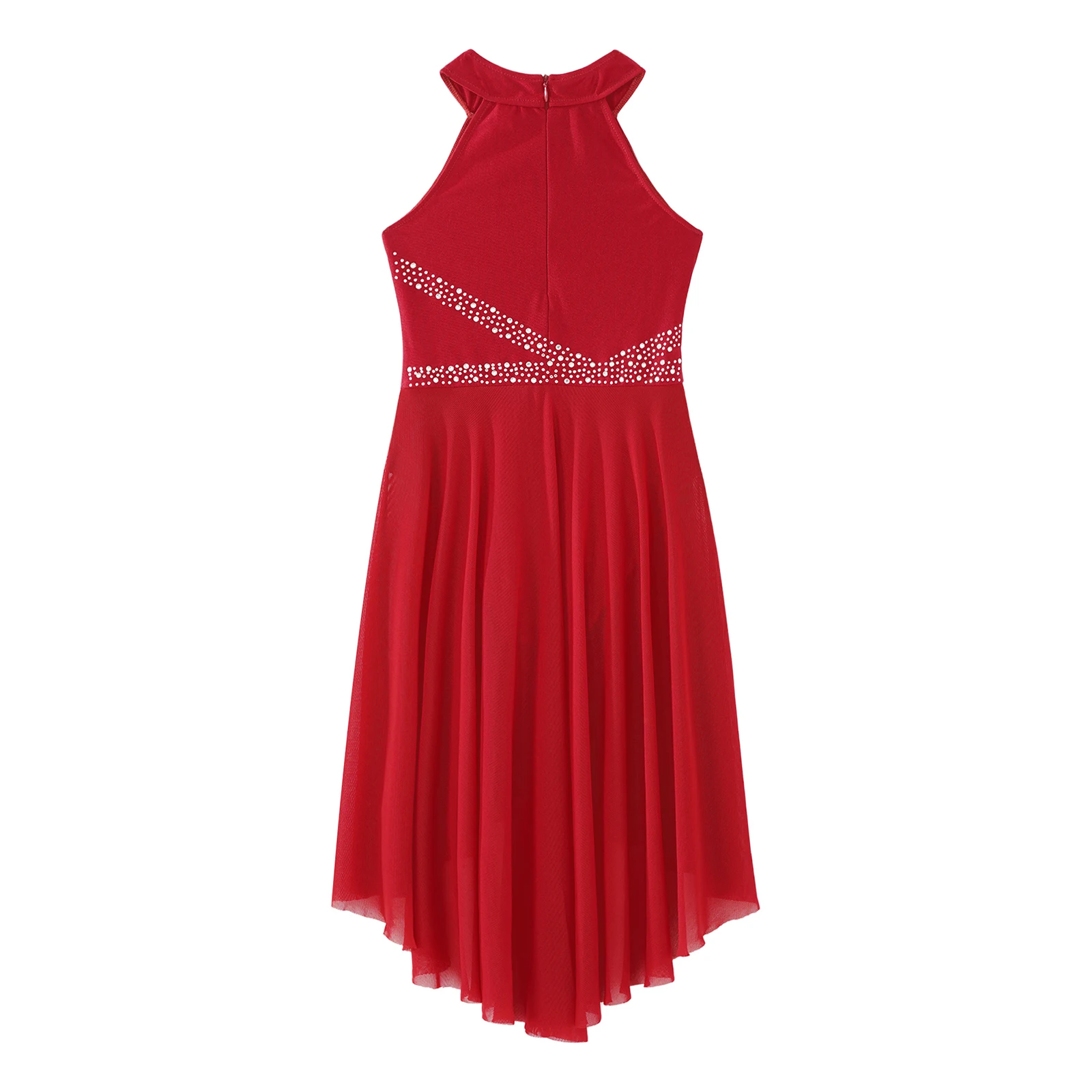 Kids Girls Rhythmic Gymnastics Ballet Dance Costume Rhinestone Ruched Leotard Waltz Ballet Jersey Dresses