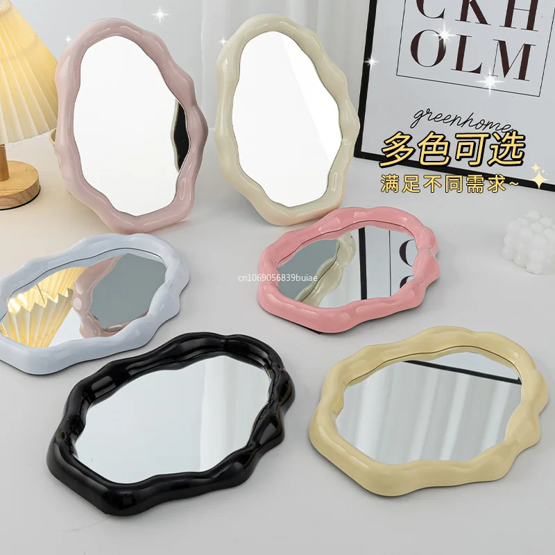 1pc Cloud Shape Makeup Mirror Irregular Cosmetic Desk Mirror with Bracket Vanity Decor Student Dormitory Bedroom Desktop Mirrors