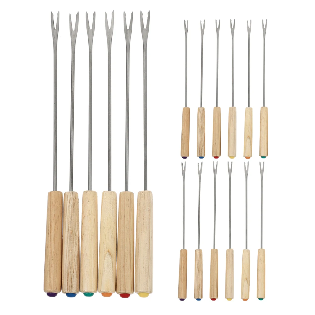 

18Pcs Stainless Steel Fondue Forks with Wooden Handle Cheese Dipping Skewers for Bbq Camping Gatherings