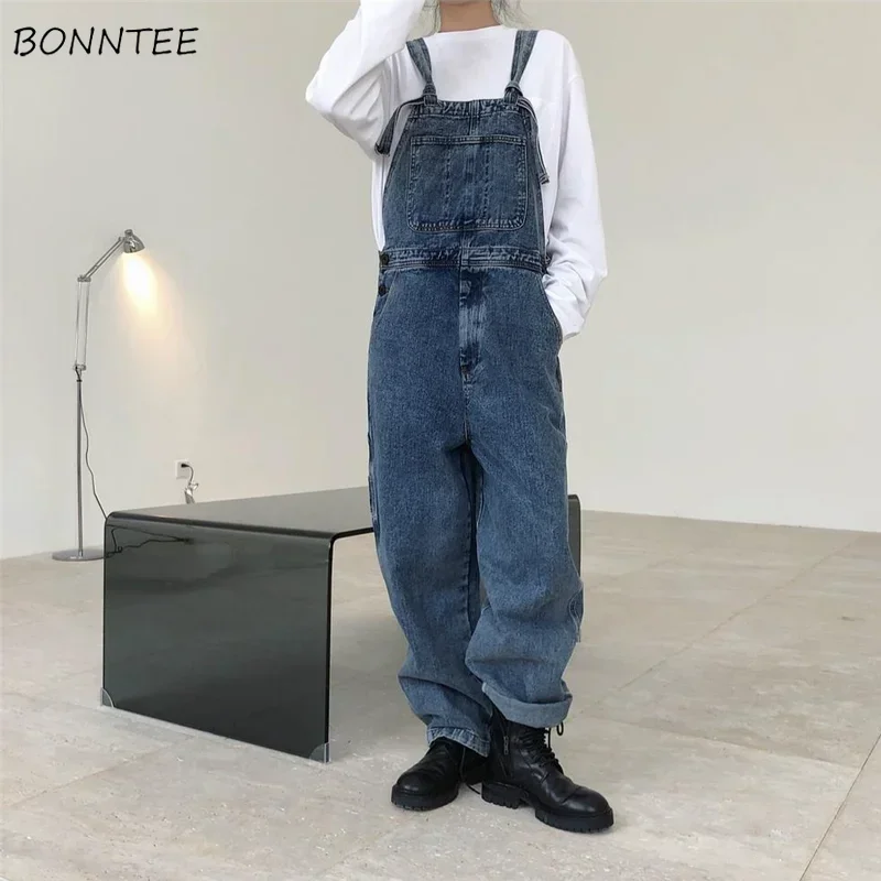 Jumpsuits Women Denim Solid Pockets Korean Style Streetwear All-match Casual Spring Autumn BF Unisex Female Clothing Popular Ins