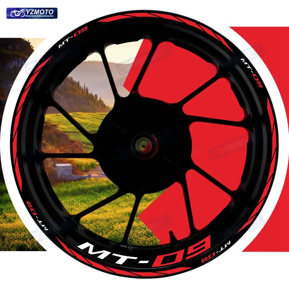 

Для мотоцикла MT-09 MT09 17-дюймовая наклейка на переднее и заднее гоночное колесо, наклейка на ступицу, декоративные светоотражающие водонепроницаемые наклейки на обод