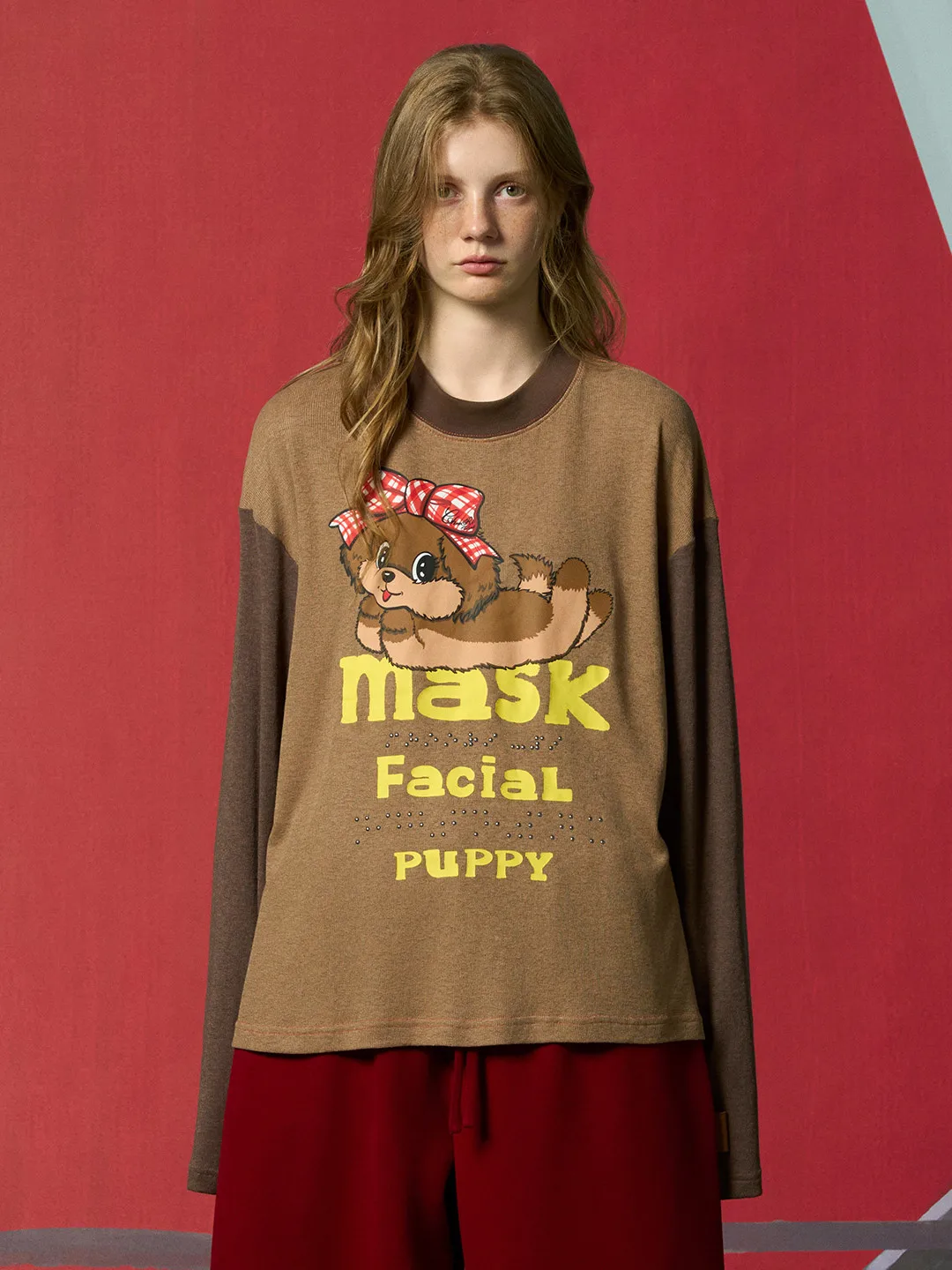 

Женская повседневная свободная футболка с длинным рукавом и круглым вырезом, в стиле колор-блок, для зимы, на каждый день