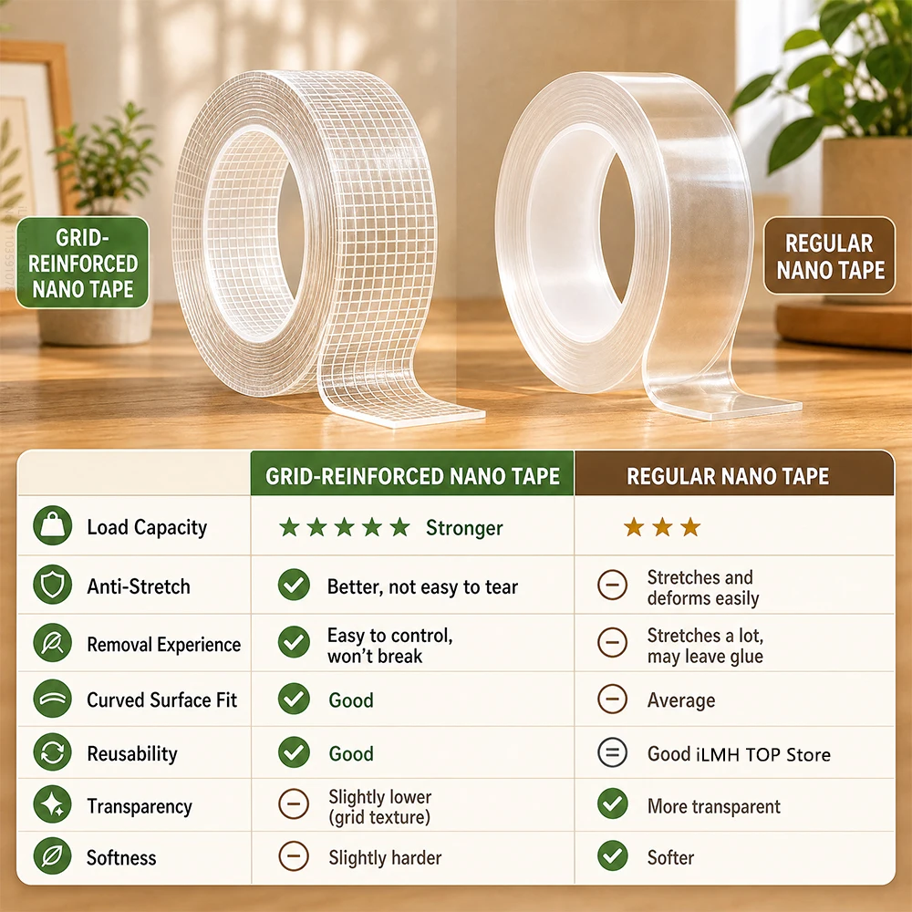 iLMH Grid Nano Tape, Heavy Duty Double Sided Adhesive Tape Transparent Acrylic Gel Mounting Tape for Wall Home Office DIY