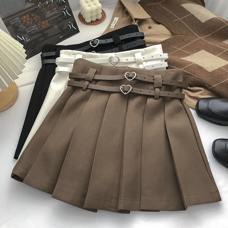 

Harajuku Pleated Mini Skirt Women Korean High Waist Kawaii Skirt Summer Japan Sweet Student Short Skirt Belt Female