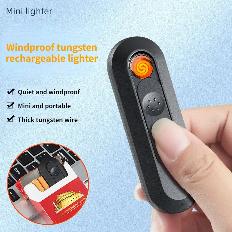 

New Small Mini Tungsten Cigarette Lighter USB Charging Lighter Silent Windproof Electric Lighter Men's Gift Gadget