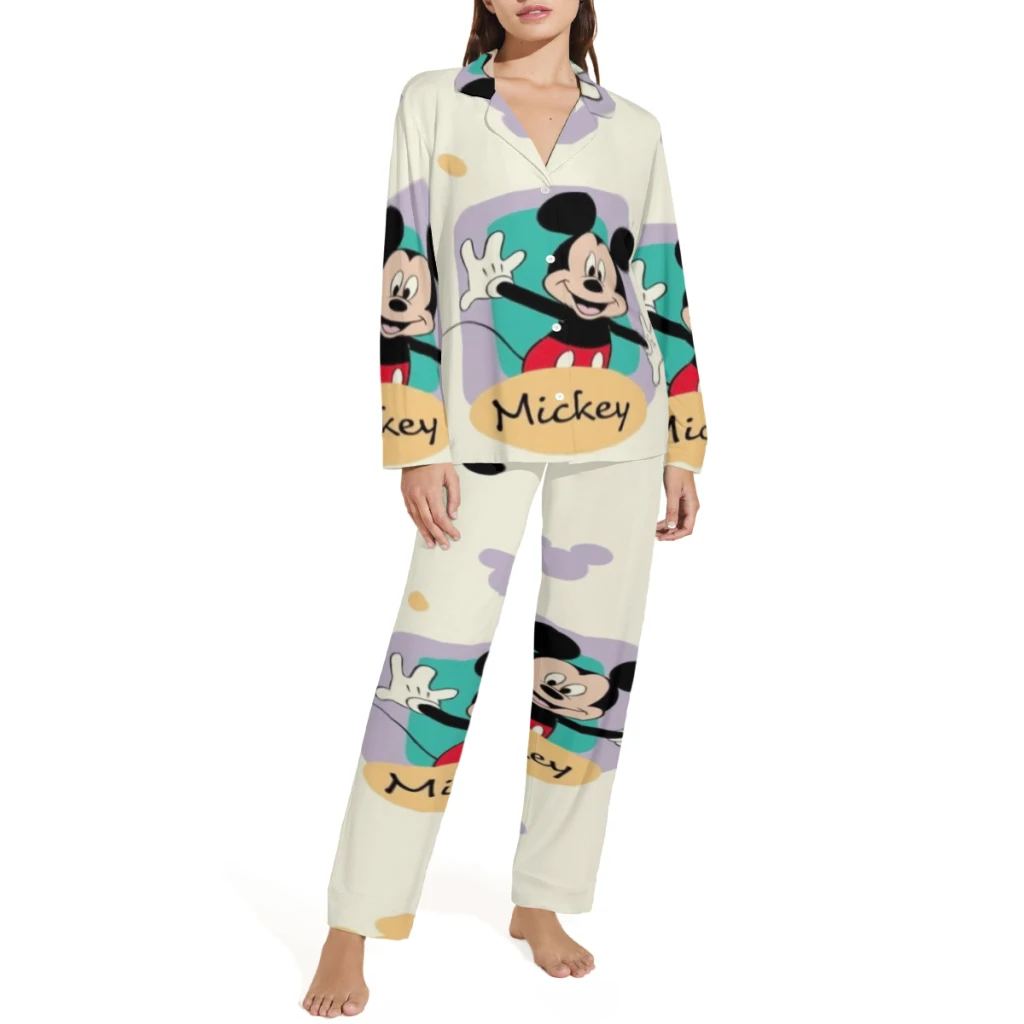 Pijama estampado Disney Mickey Mouse masculino ou feminino |   Conjuntos de pijama fofos |   Roupa de salão elegante para mulheres |   Roupas macias