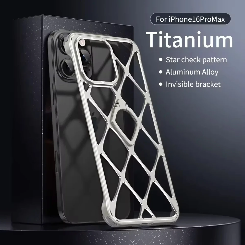 

Luxury Ultra light Metal Bracket Phone Case For iPhone 14 15 13 16 ProMax Metal Shockproof Heat Dissipation 15 Pro Max Cover