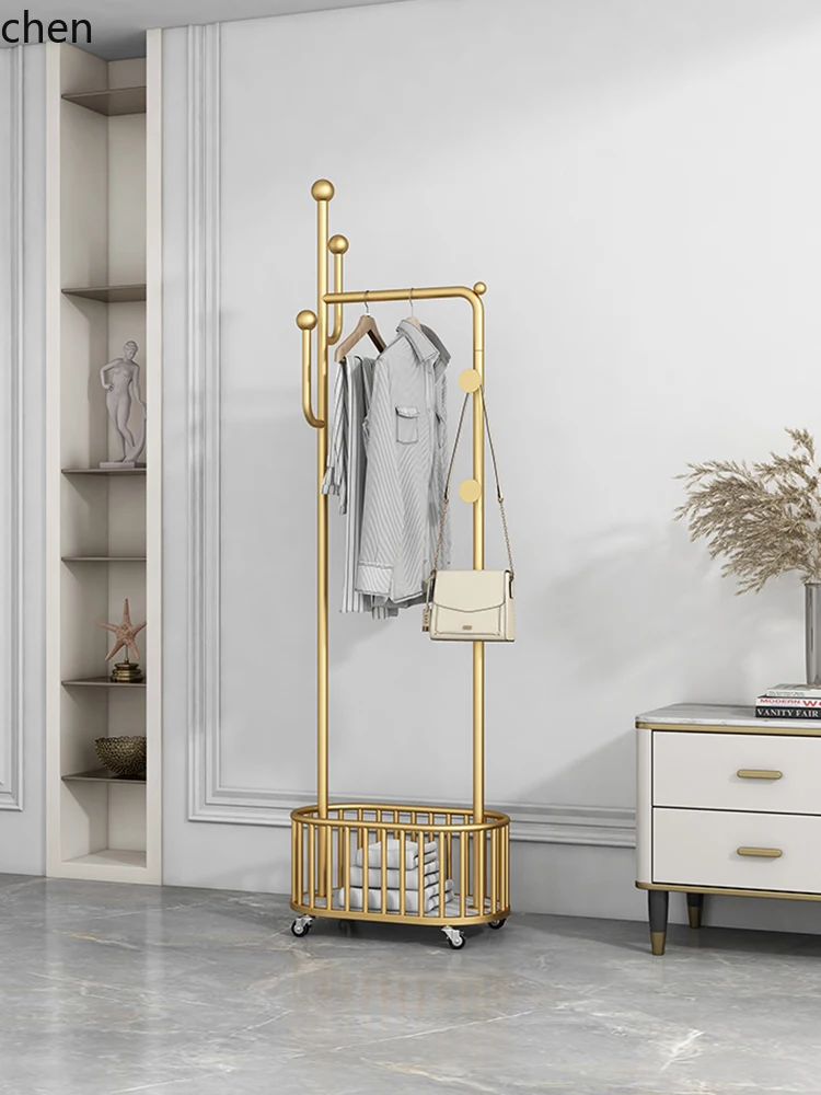 

QZT Mobile Clothes Rack with Wheels, Floor-standing Bedroom Storage Rack, Multi-functional Household Coat Rack