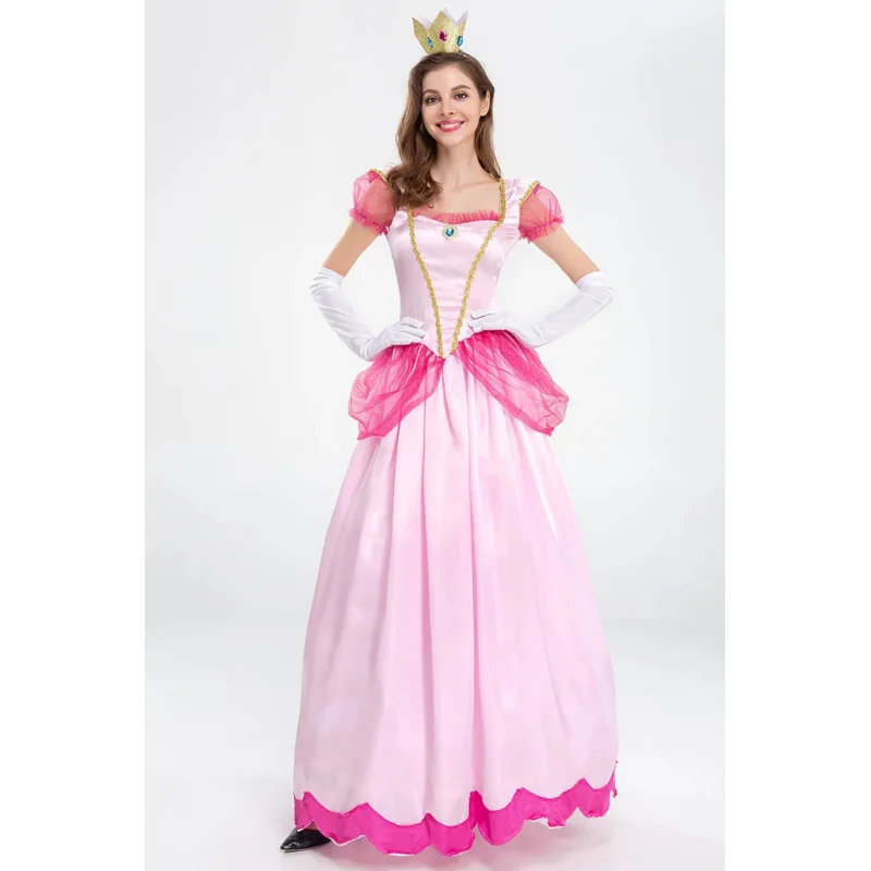 Adult Princess Peach Costume Women Cosplay Party Halloween Masquerade Dress Up Clothing for Women Pink Fancy Dress