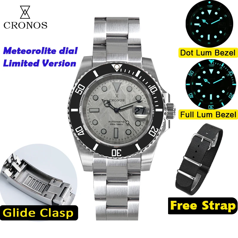 

Cronos Sub Diver Men Watch Stainless Steel PT5000 Bracelet Ceramic Bezel 200 meters Water Resistant Glideclasp L6005 V3