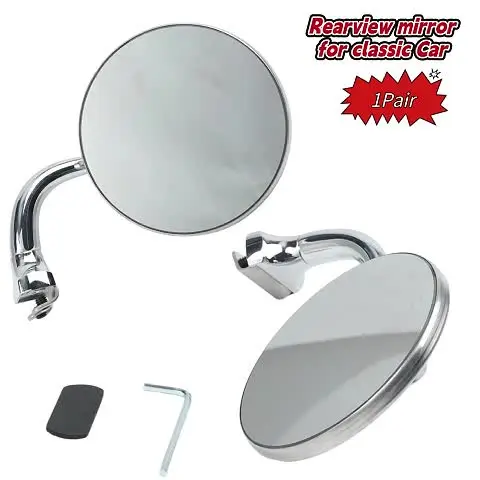 Retro Round Car Side Mirrors Silver 11x6.5x11cm