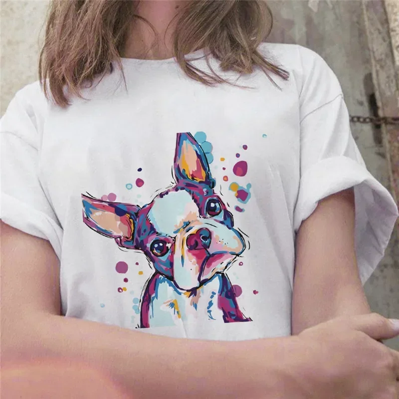 

Oil Painting Fighting Print Women's T-shirt Short Sleeve Cute Dog Graphic T-shirt Harajuku Fashion Grunge T-shirt Female