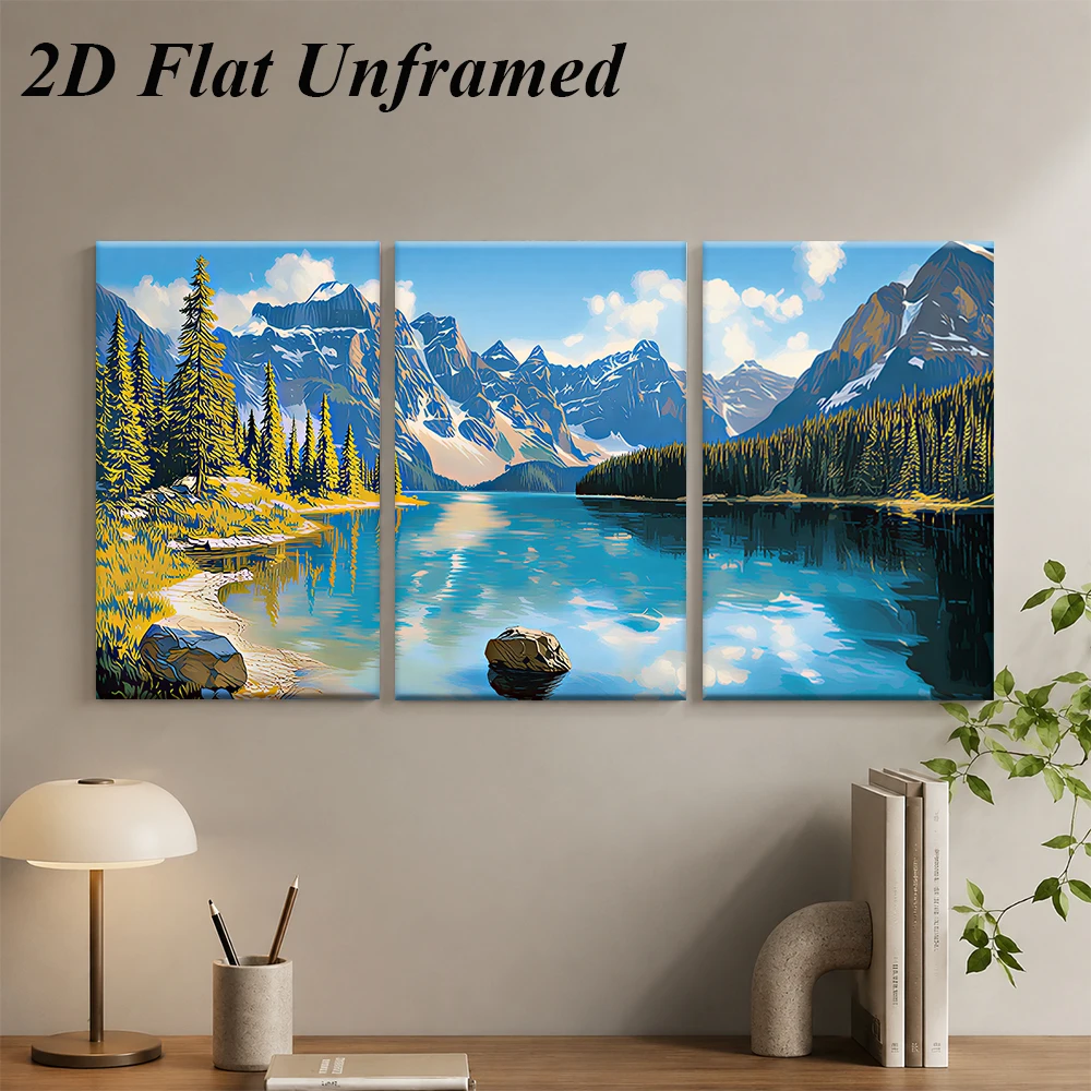 (3PCS Unframe)1 set of triptych frameless decorative paintings, living room sofa background wall, modern minimalist landscape pa
