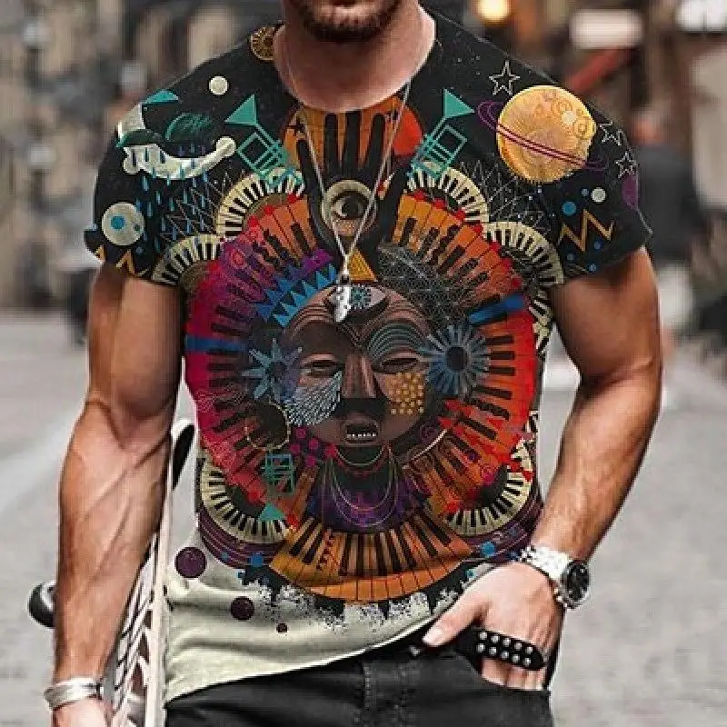 Herren-T-Shirt mit Retro-Bohemian-Mandala-Blumenmuster, 3D-Druck, Rundhalsausschnitt, kurze Ärmel, verschiedene Stile, lässige Oberteile – Detail 3