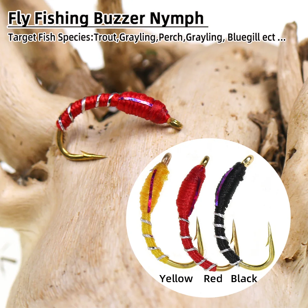 6pcs #12 Zebra Midge Buzzer Nymph Caddis Larva Chironomid Fly Fishing Artificial Insect Baits Trout Perch Grayling Fishing Lure
