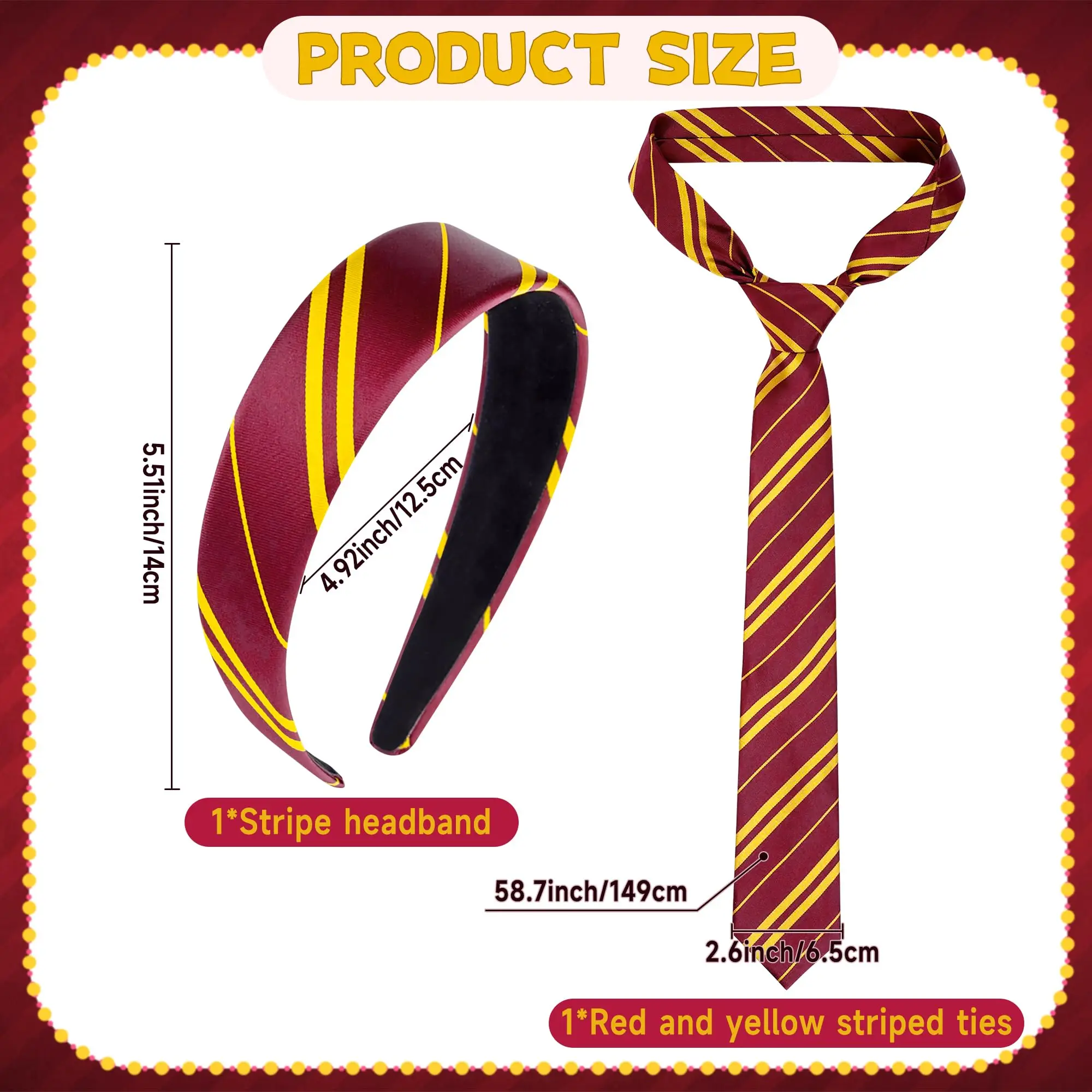 Burgundy and yellow striped headband, wizard costume accessory set, suitable for female adult girls to cosplay parties