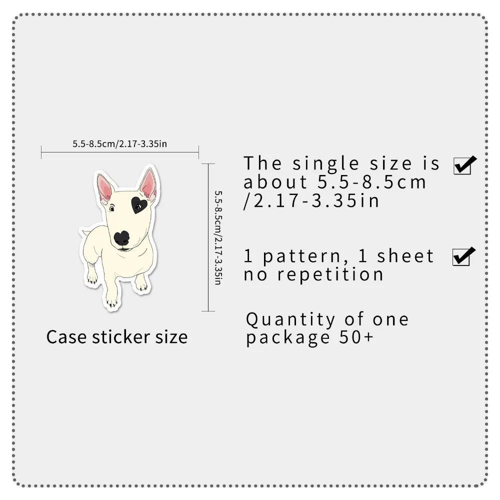 10/50pcs Kawaii White Bull Terrier Dog Funny Animal Meme Stickers Cute Decals Decor DIY Skateboard Scrapbook Laptop Car Kids Toy