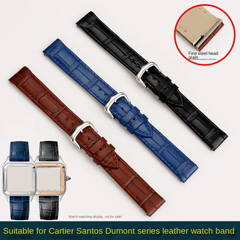 Quick release leather strap 15.5mm 17.5mm For Cartier Santos 38mm Small Medium Dumont strap pin buckle watch belt bracelet blue