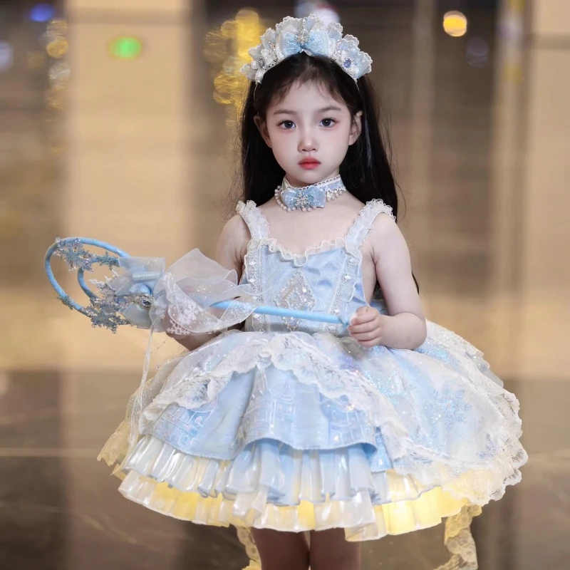 Elsa Lolita on The Run Princess Dress Girls High-End Catwalk Birthday Dress Elsa Frozen Elsa Cos Kids High Quality Costume