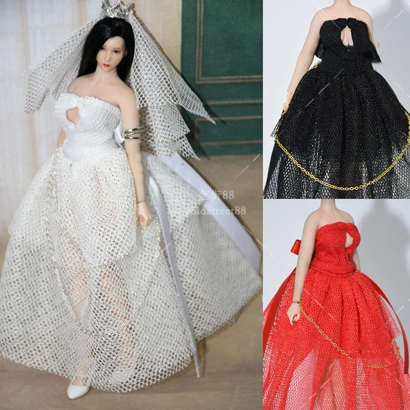 

Handmade 1/12 Scale Sexy Female Figure Accessory Crown Wedding Princess Mesh Dress Model for 6 inches Action Figure